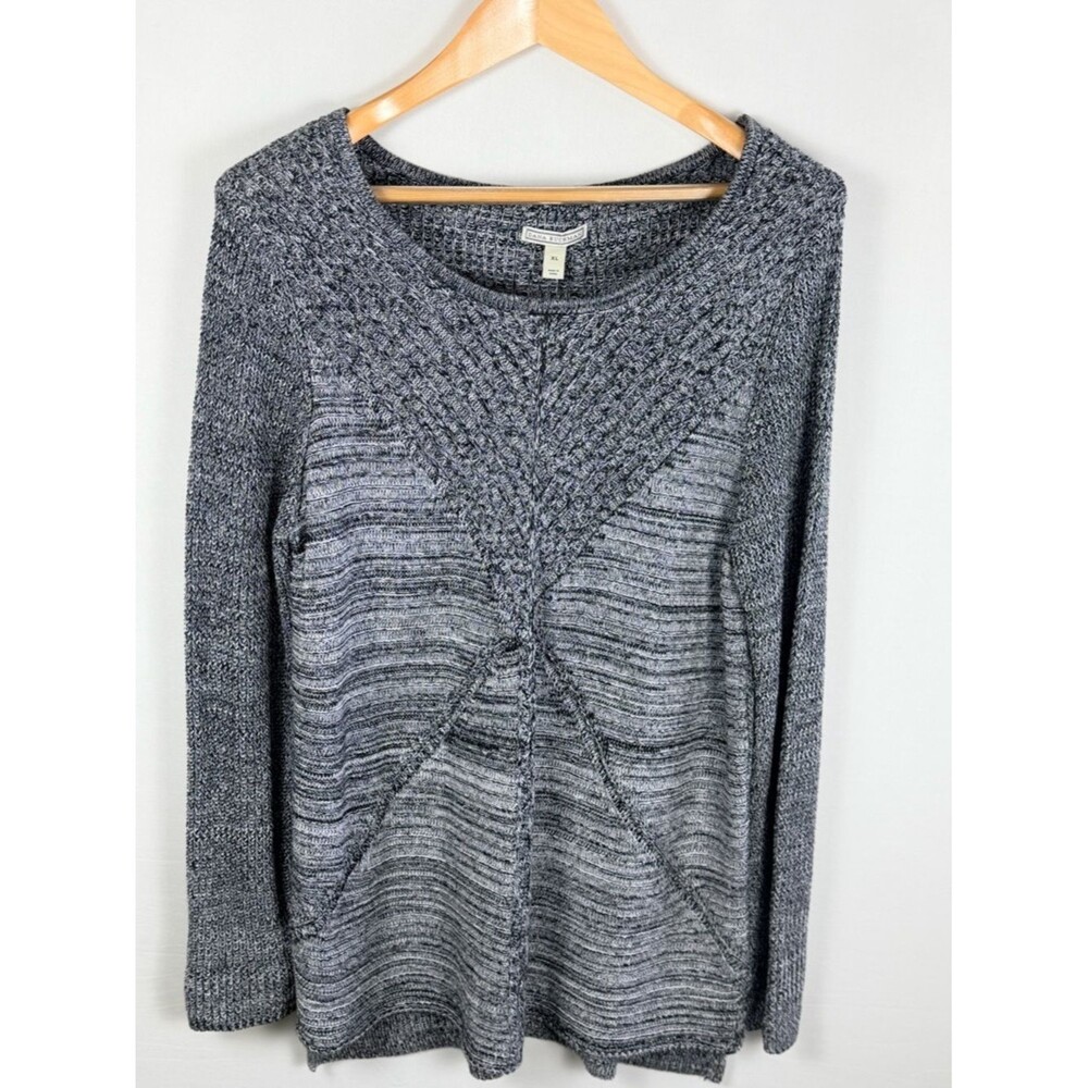 Dana Buchman XL Knit Sweater Gray Textured Seam Detail Lightweight Cozy Marled